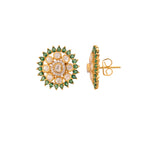 Floral Round Polki & Emerald Silver Earrings