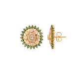 Floral Round Polki & Emerald Silver Earrings