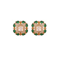 Floral Square Polki & Emerald Silver Earrings