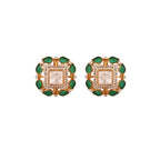 Floral Square Polki & Emerald Silver Earrings
