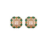 Floral Square Polki & Emerald Silver Earrings