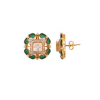 Floral Square Polki & Emerald Silver Earrings