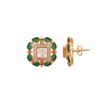 Floral Square Polki & Emerald Silver Earrings