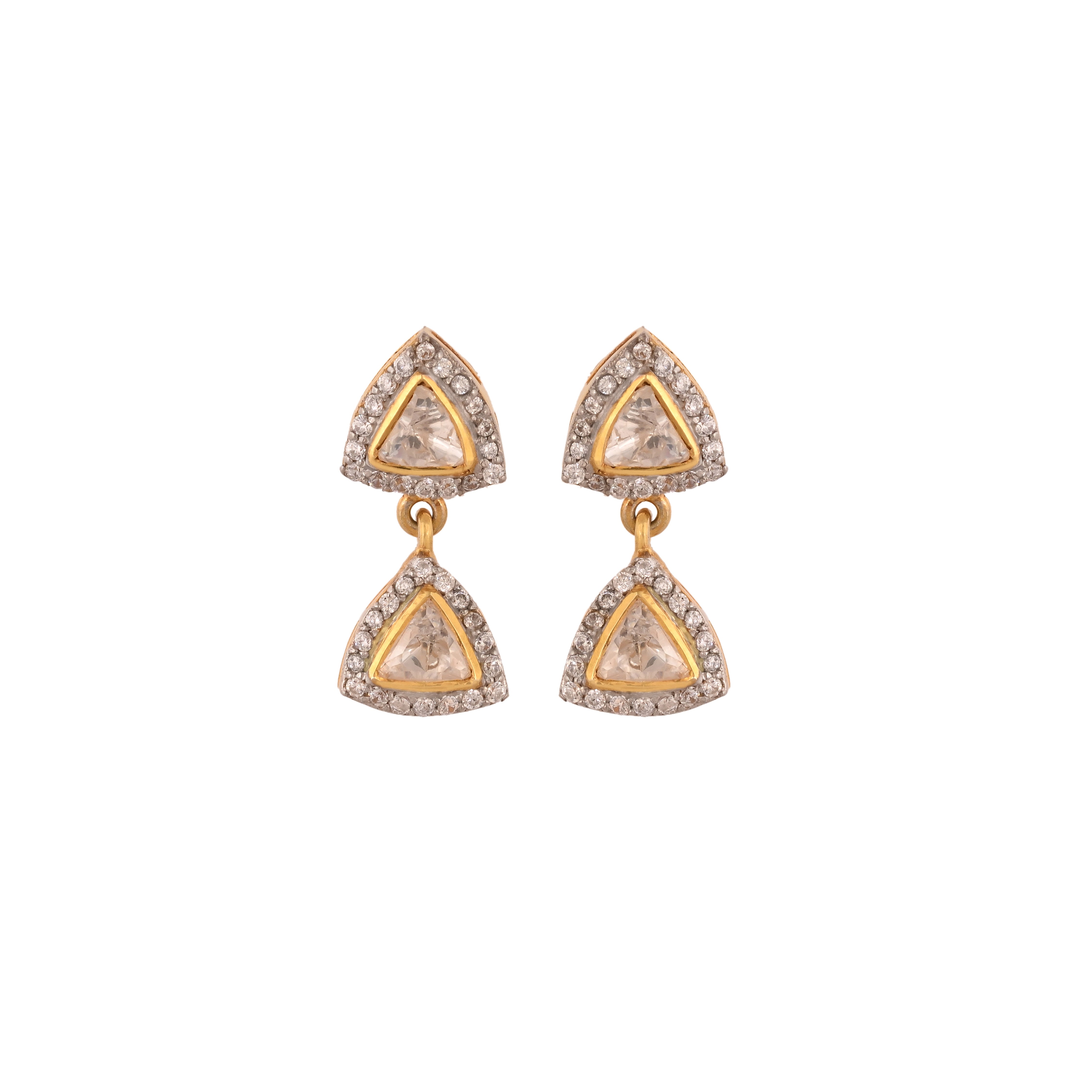Noor Polki Triangle Drop Silver Earrings