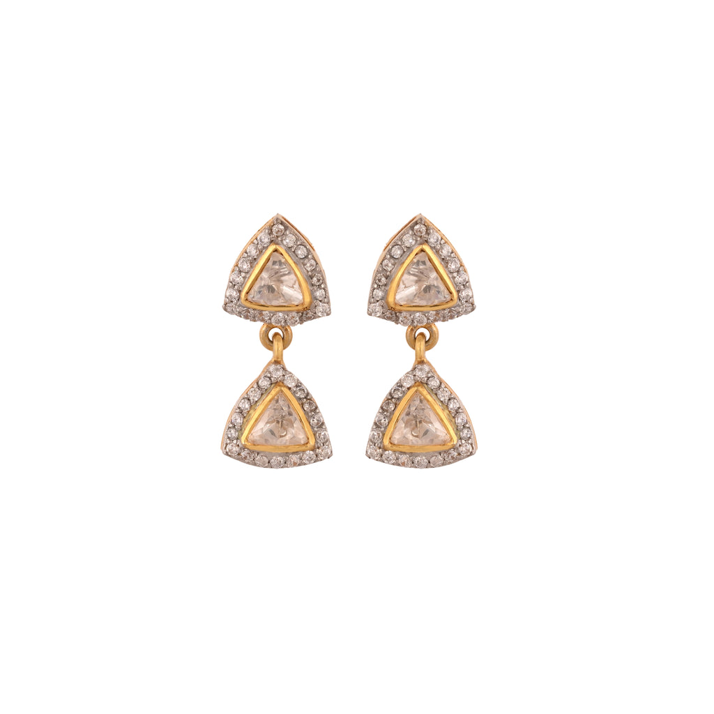 Noor Polki Triangle Drop Silver Earrings