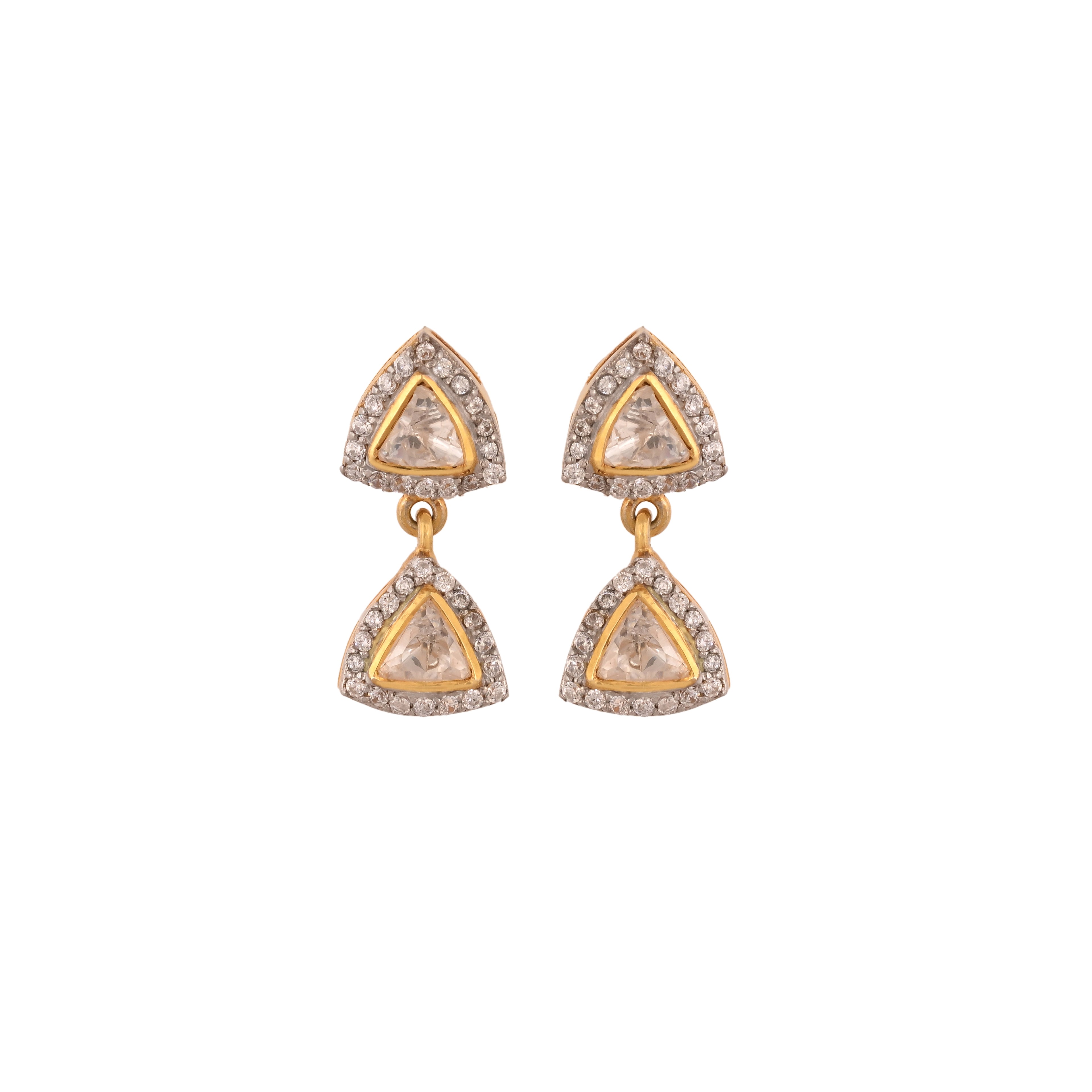 Noor Polki Triangle Drop Silver Earrings