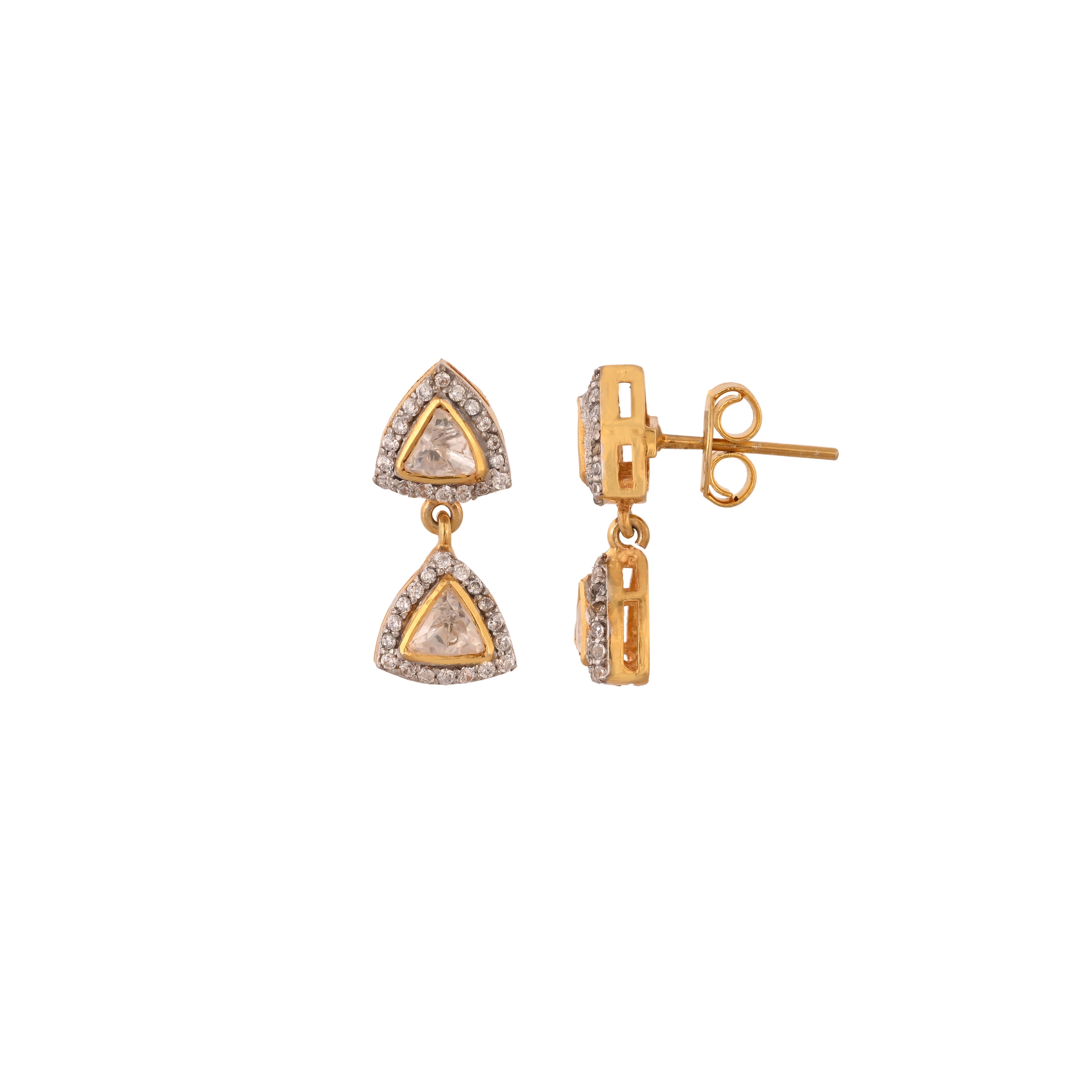 Noor Polki Triangle Drop Silver Earrings