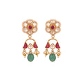 Floral Multi-Colour Long Silver Earrings