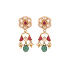 Floral Multi-Colour Long Silver Earrings