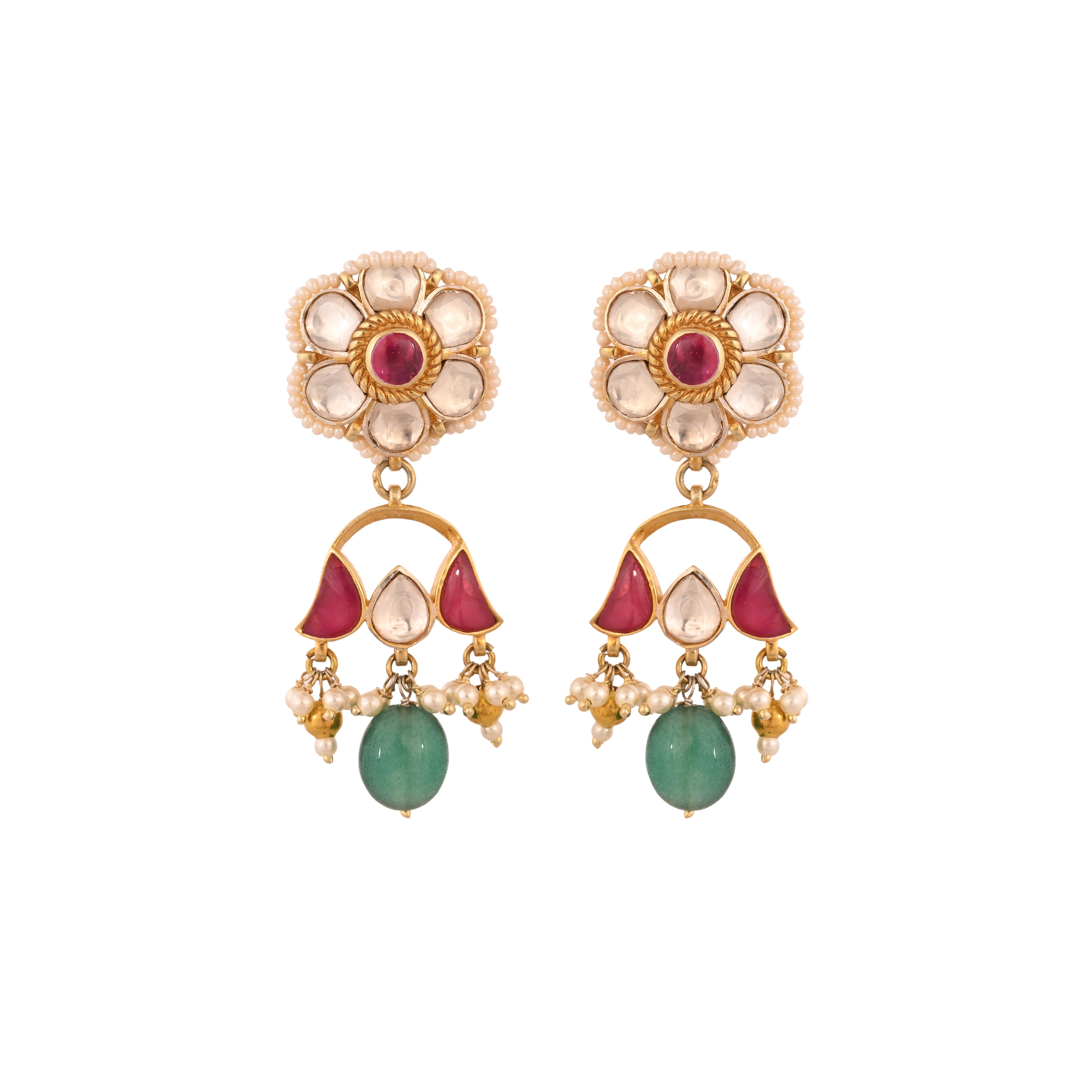 Floral Multi-Colour Long Silver Earrings