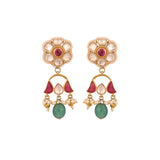 Floral Multi-Colour Long Silver Earrings