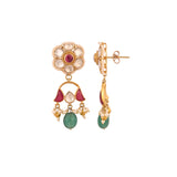 Floral Multi-Colour Long Silver Earrings