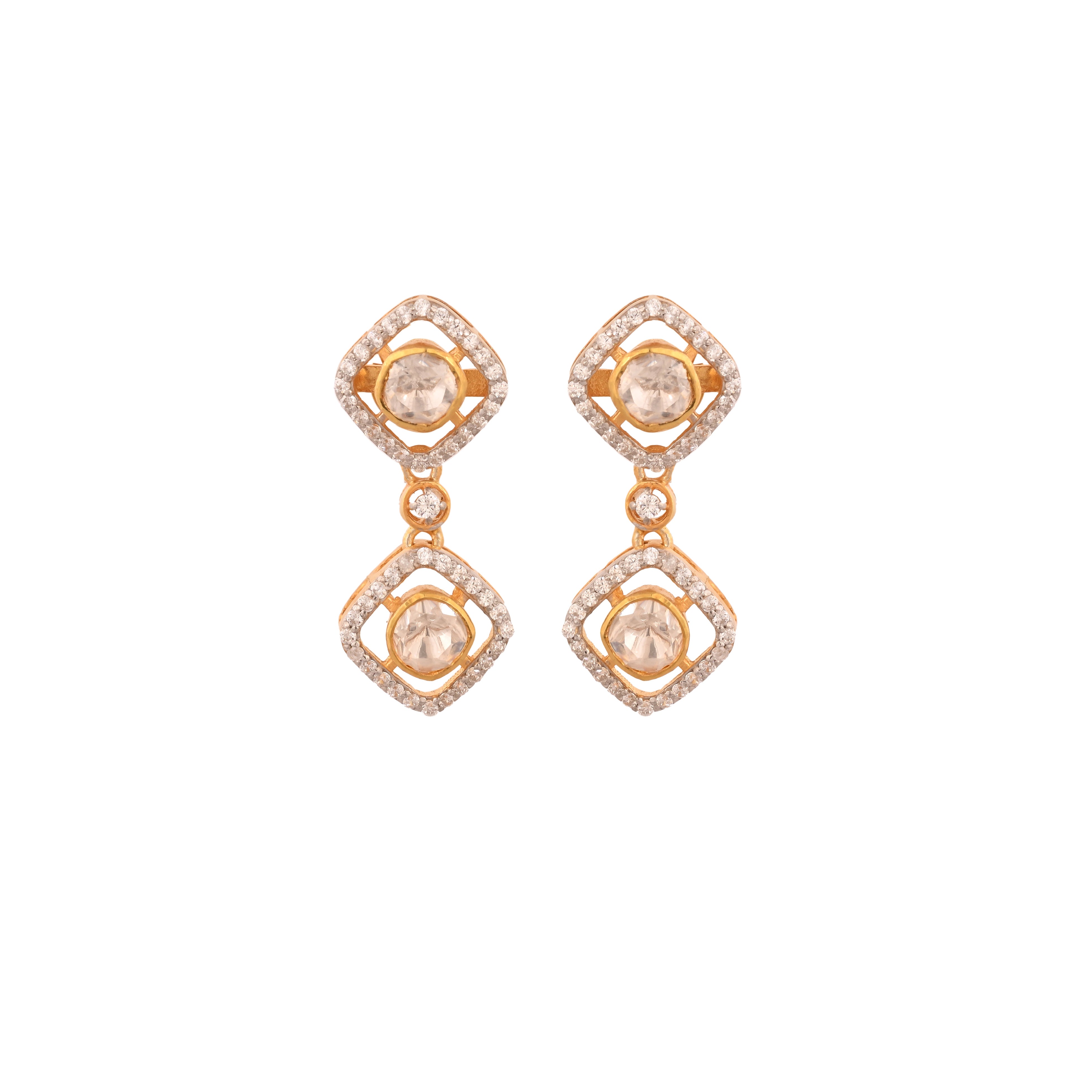 Noor Polki Square Drop Silver Earrings