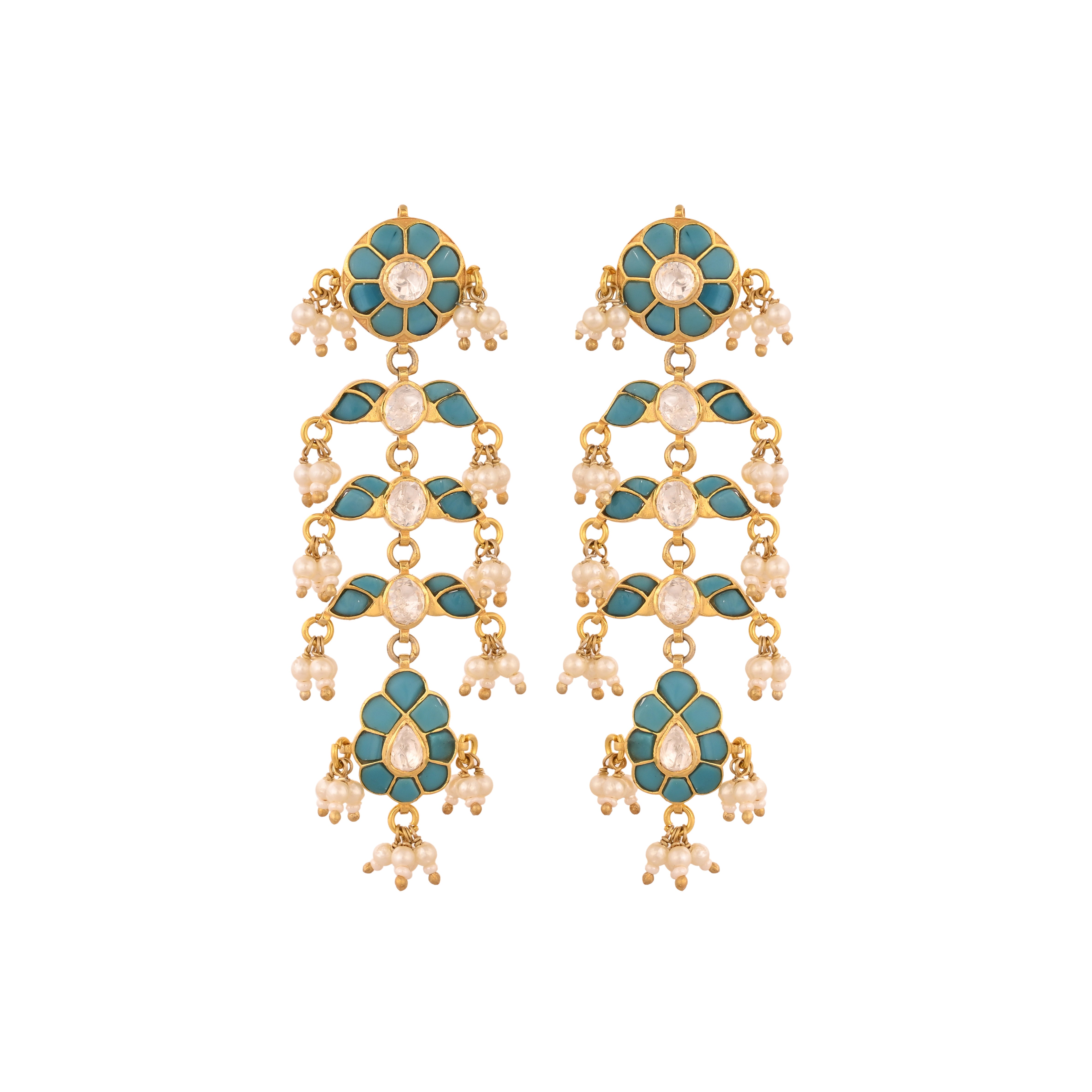 Gulnaar Turquoise Bloom Silver Long Earrings