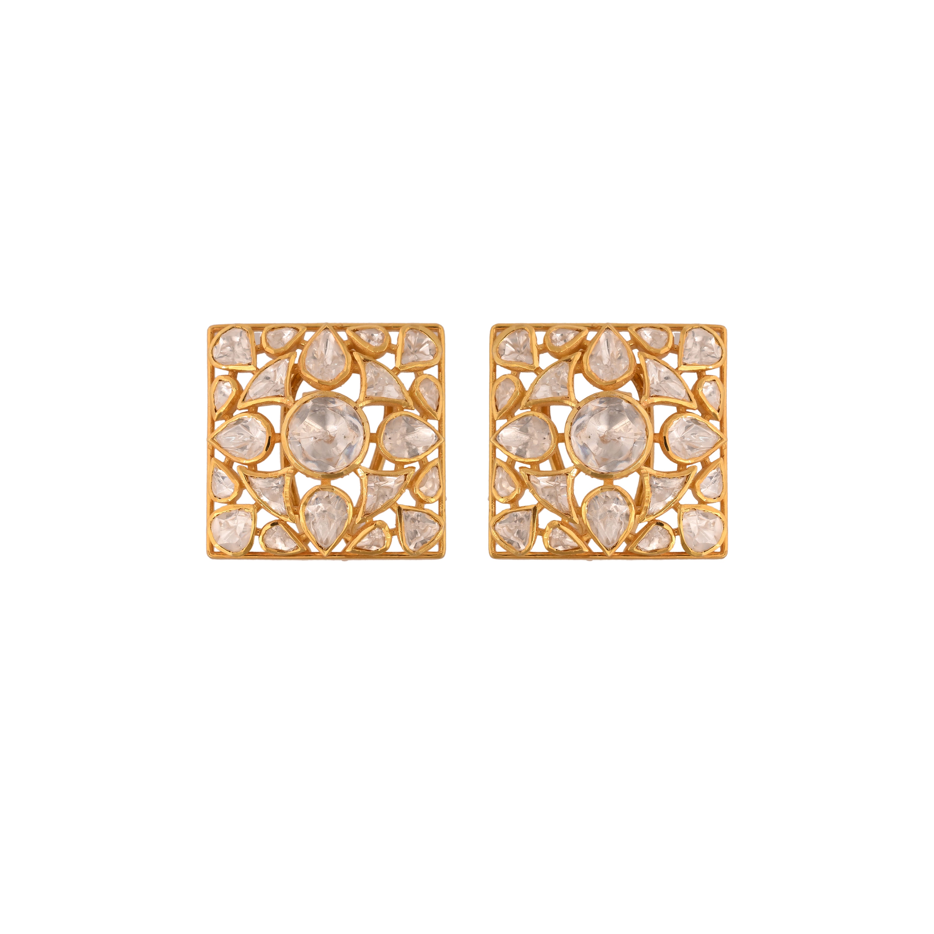 Noor Square Polki Silver Earrings
