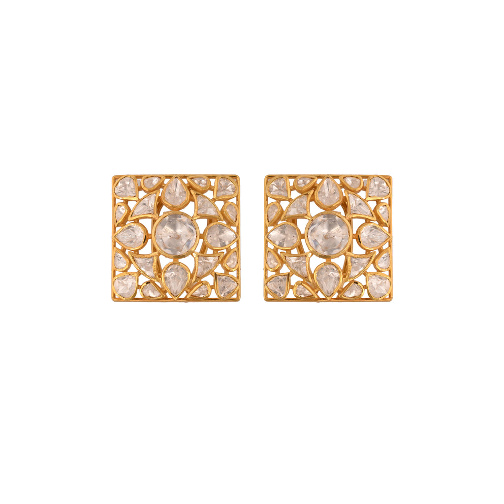 Noor Square Polki Silver Earrings
