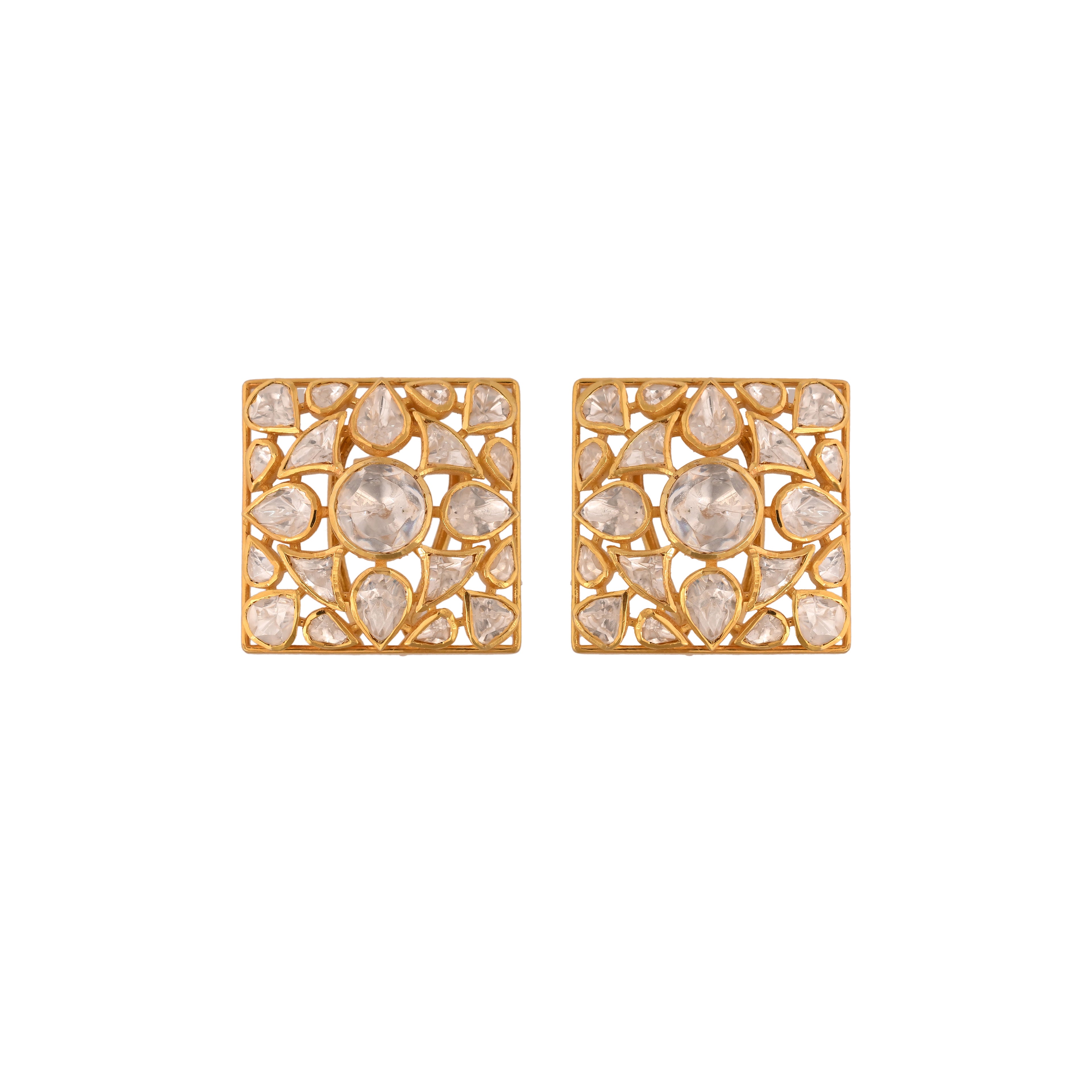 Noor Square Polki Silver Earrings