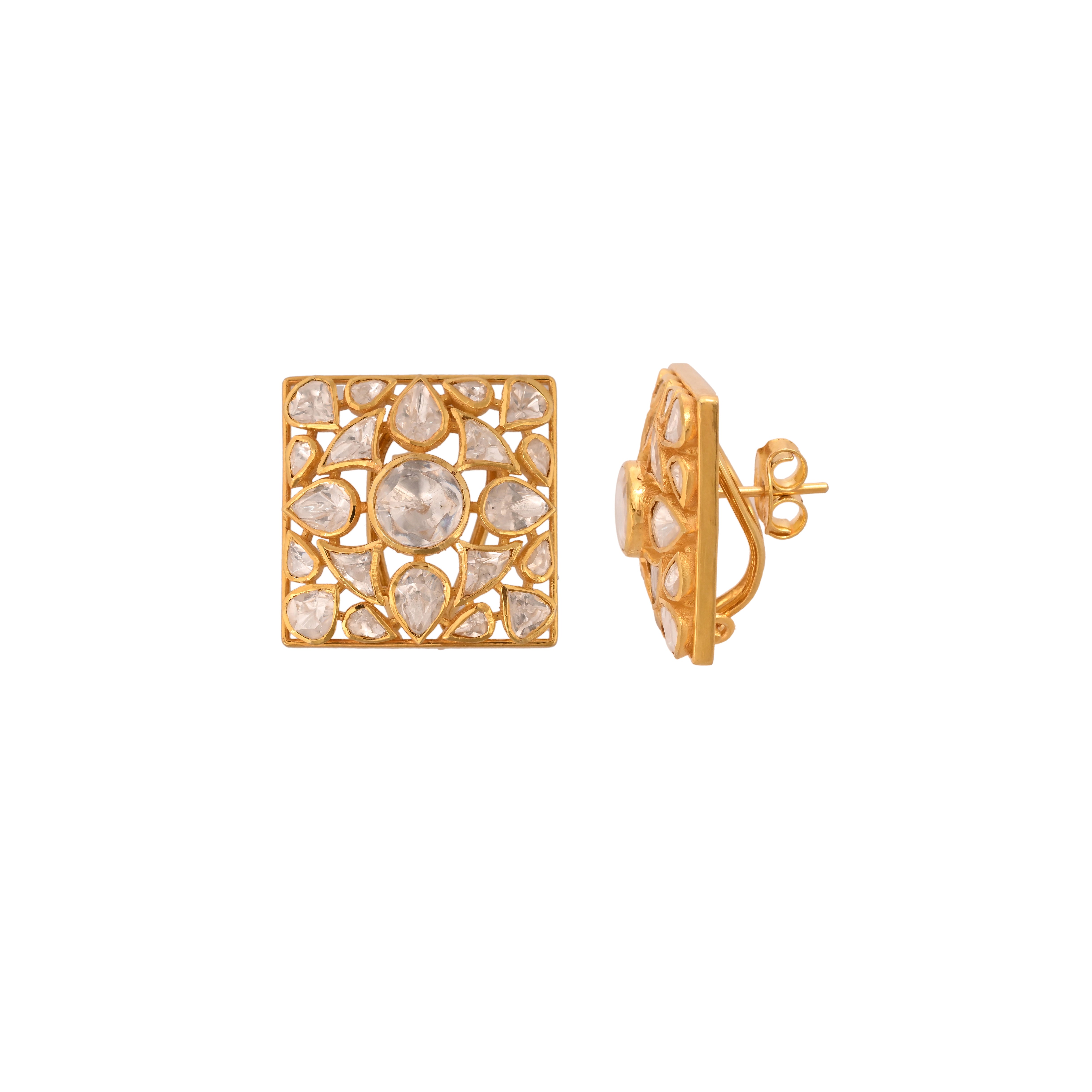 Noor Square Polki Silver Earrings