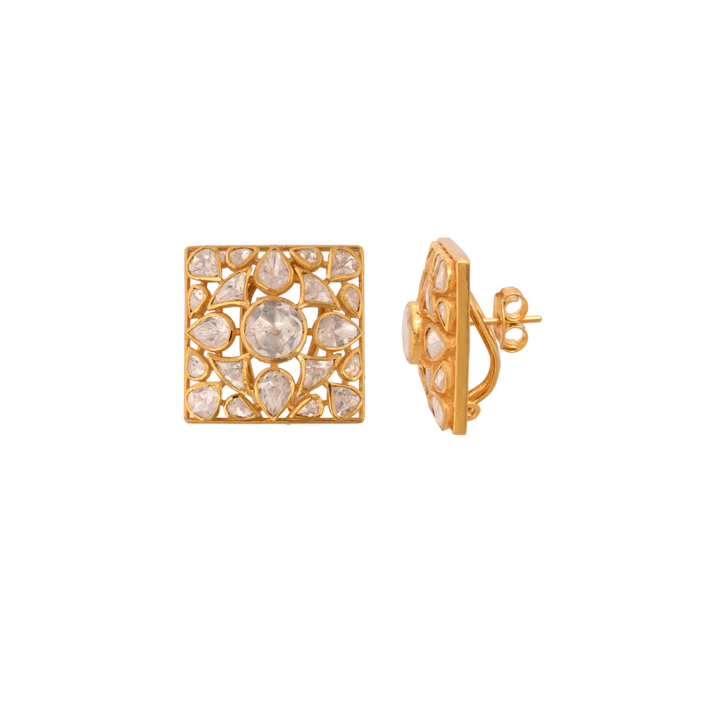 Noor Square Polki Silver Earrings
