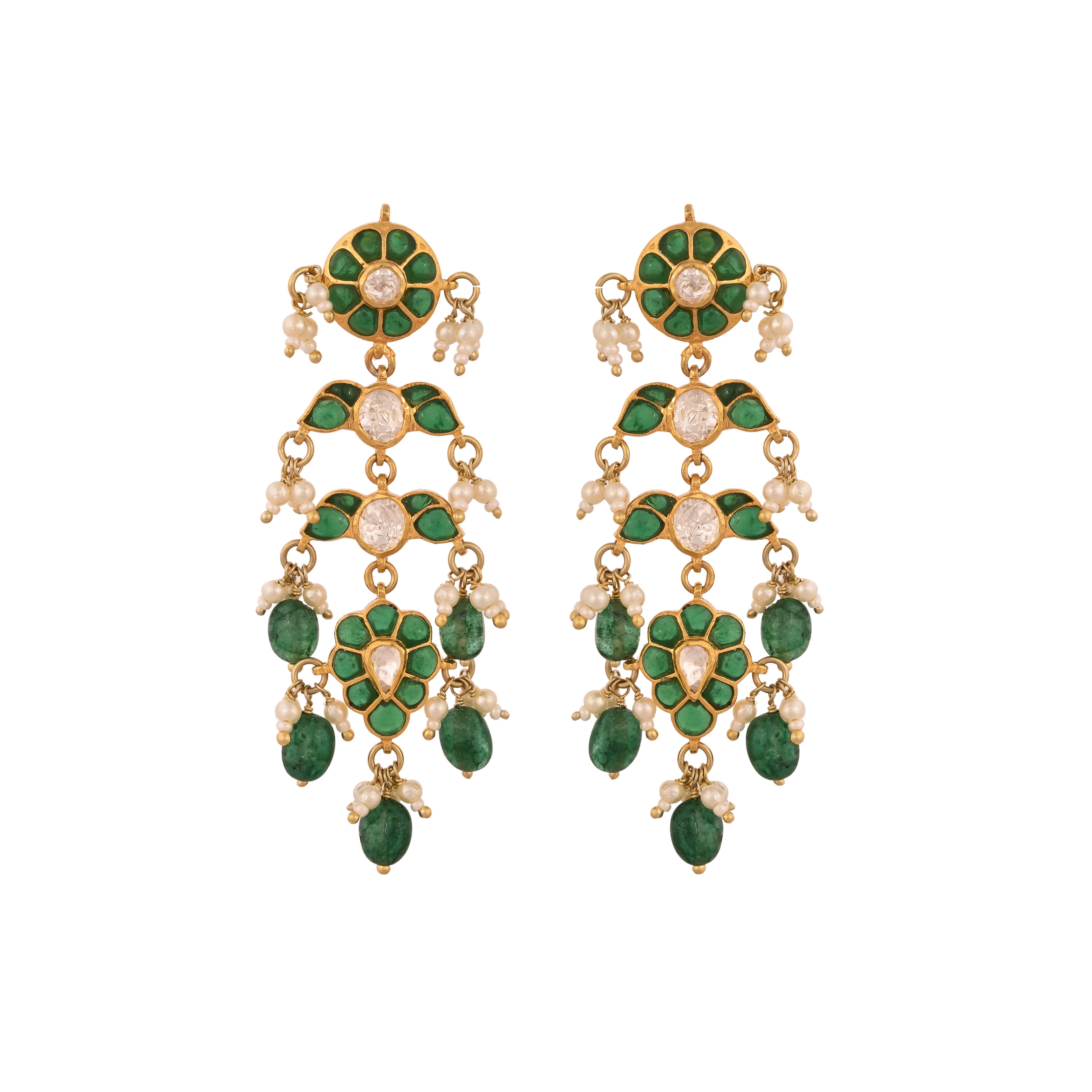 Gulnaar Emerald Bloom Silver Chain Necklace Set