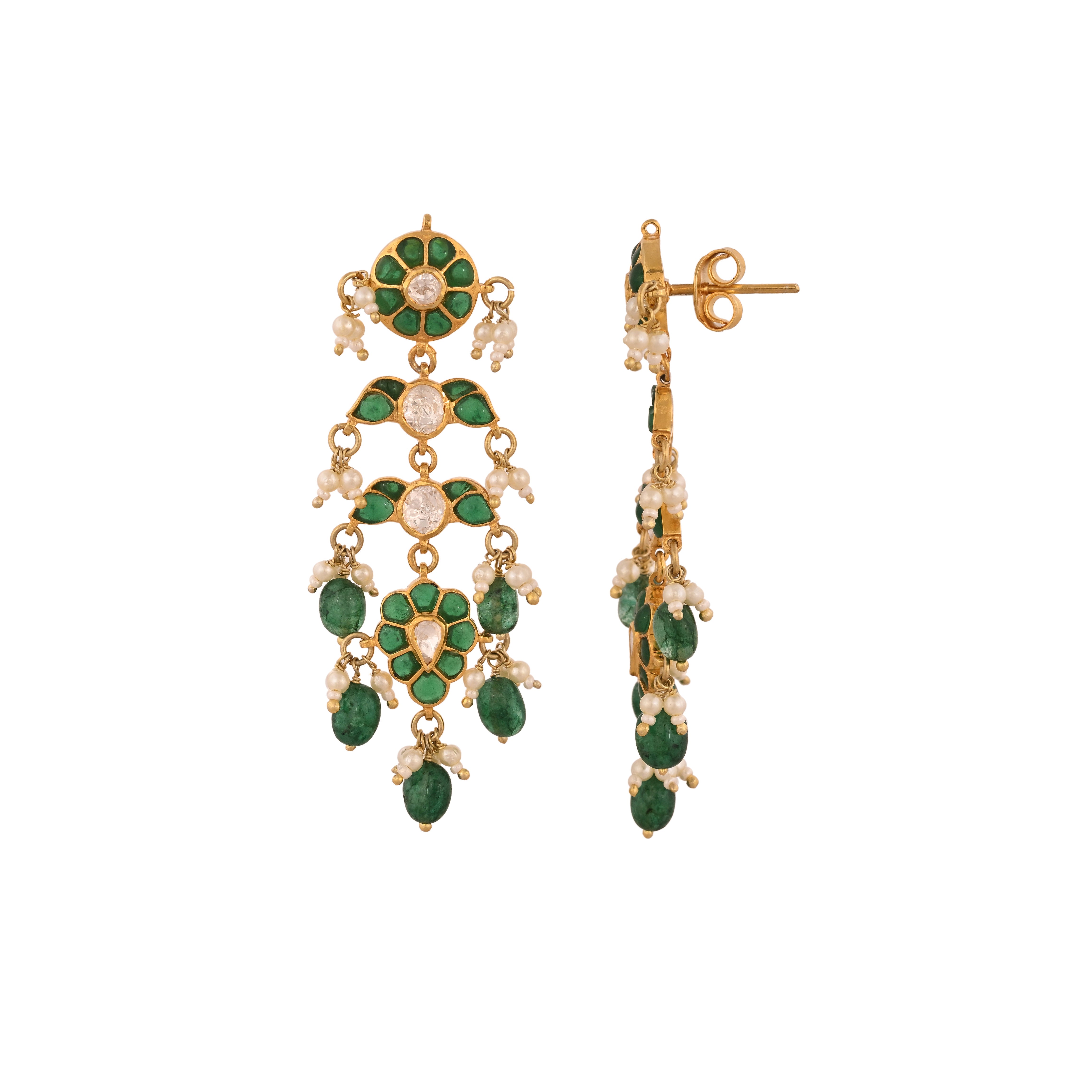 Gulnaar Emerald Bloom Silver Long Earrings