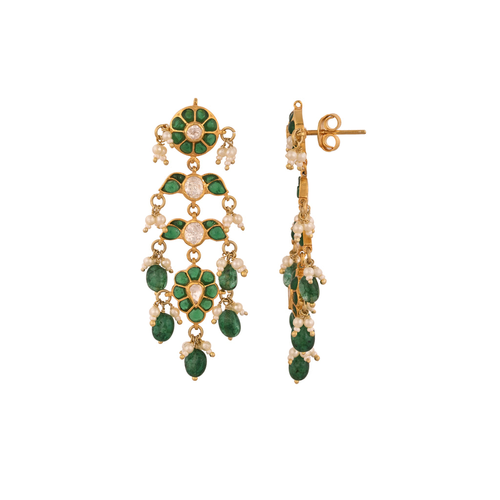 Gulnaar Emerald Bloom Silver Long Earrings