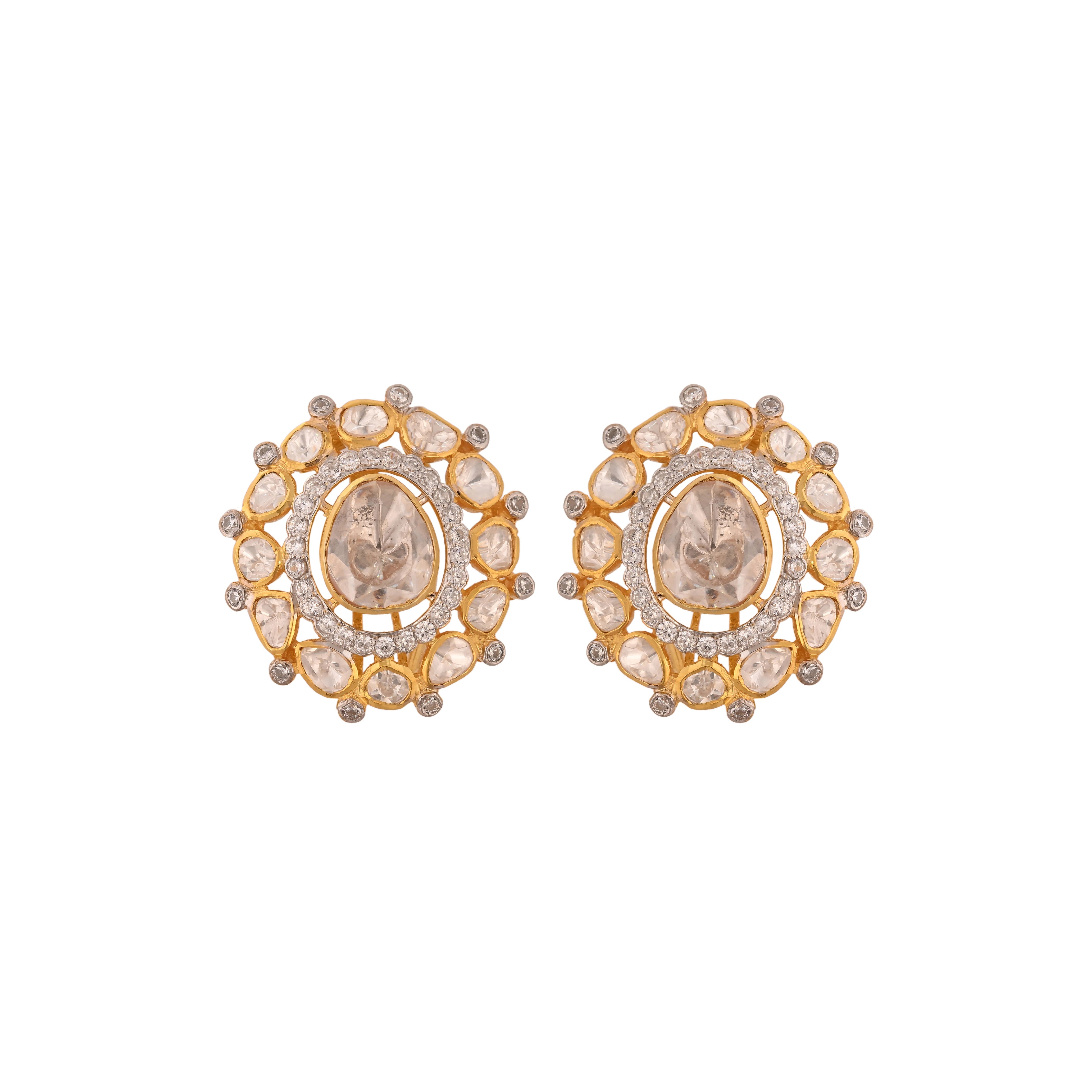 Noor Bloom Round Polki Silver Earrings