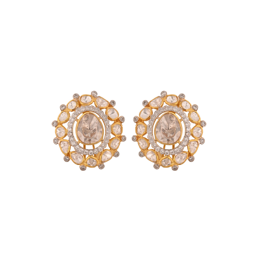 Noor Bloom Round Polki Silver Earrings