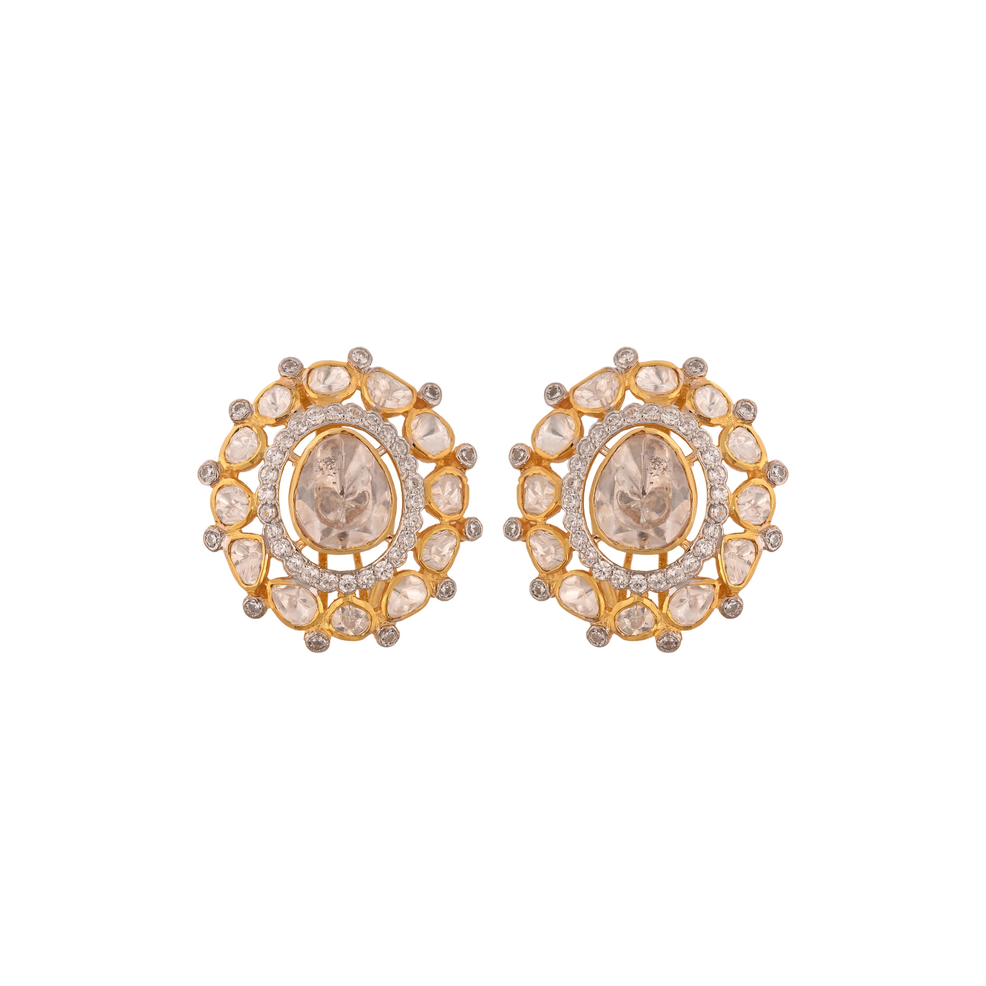 Noor Bloom Round Polki Silver Earrings