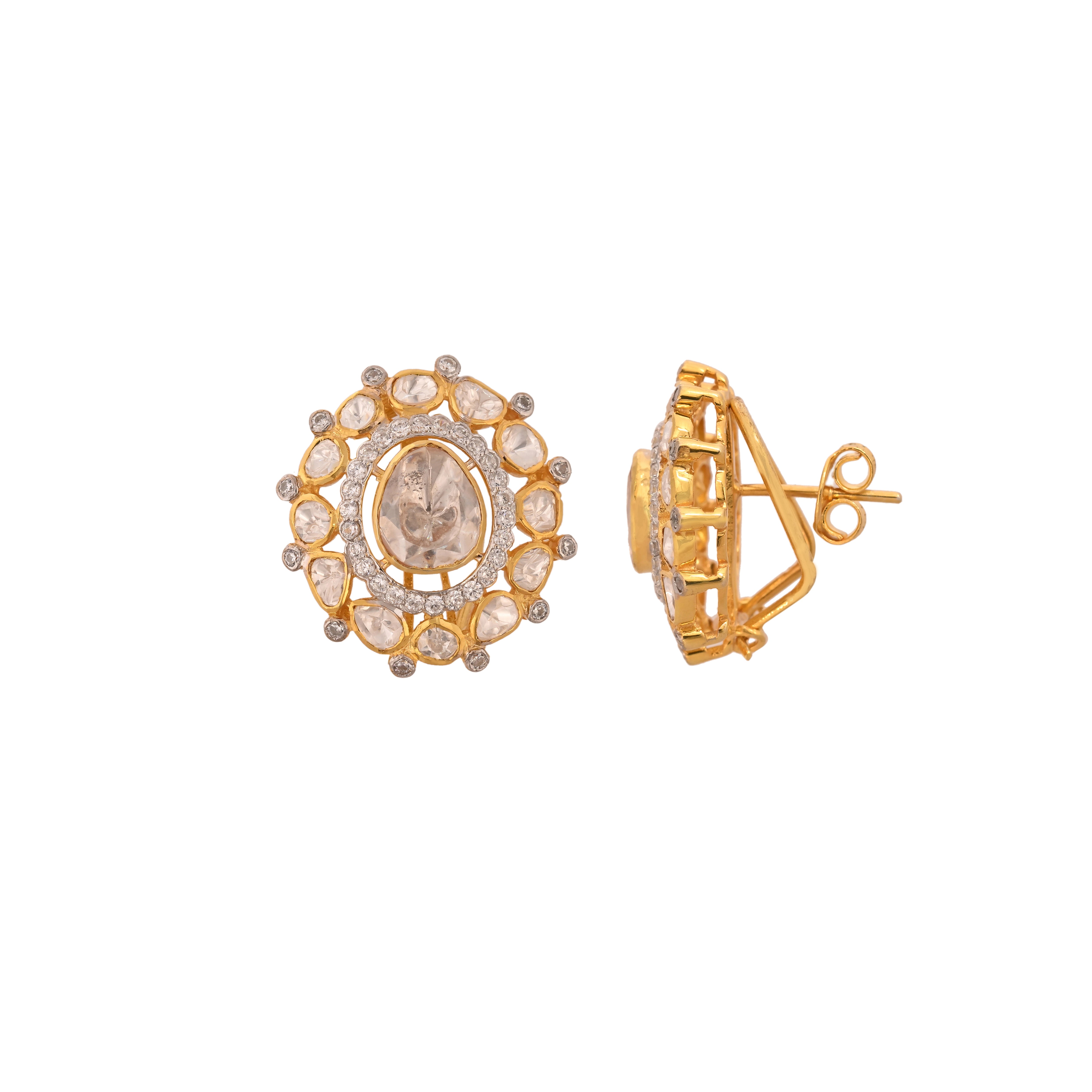 Noor Bloom Round Polki Silver Earrings