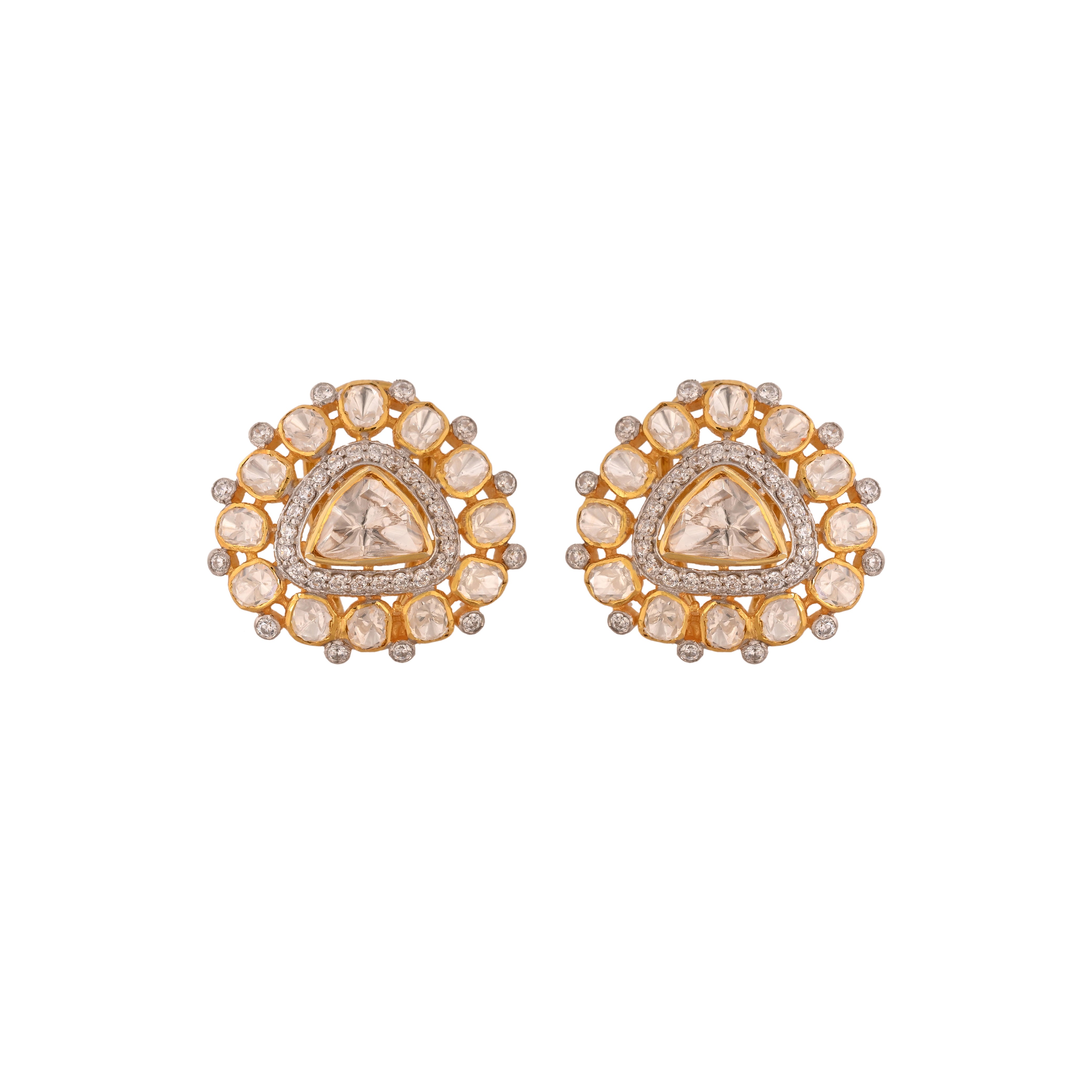 Noor Triangle Polki Silver Earrings
