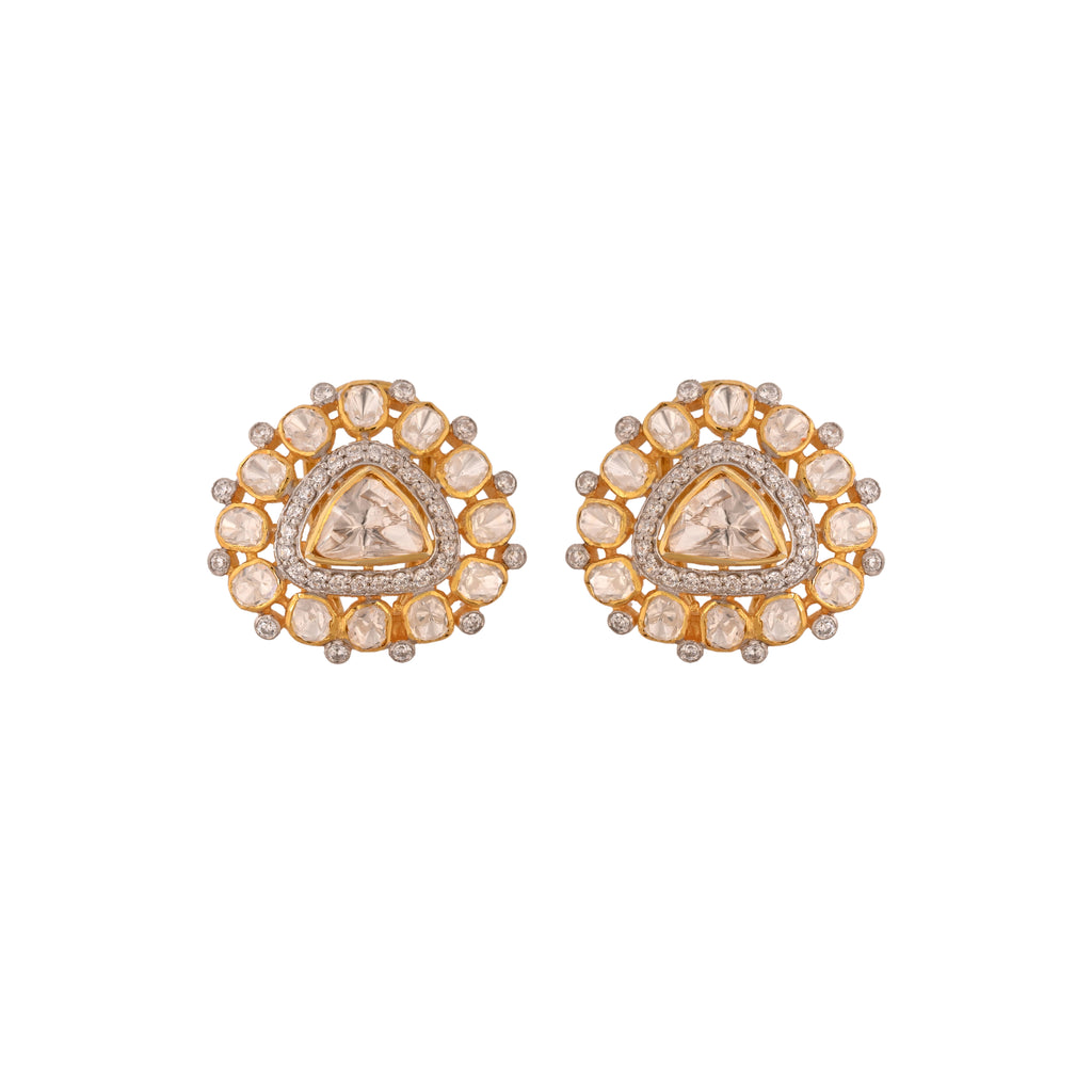 Noor Triangle Polki Silver Earrings