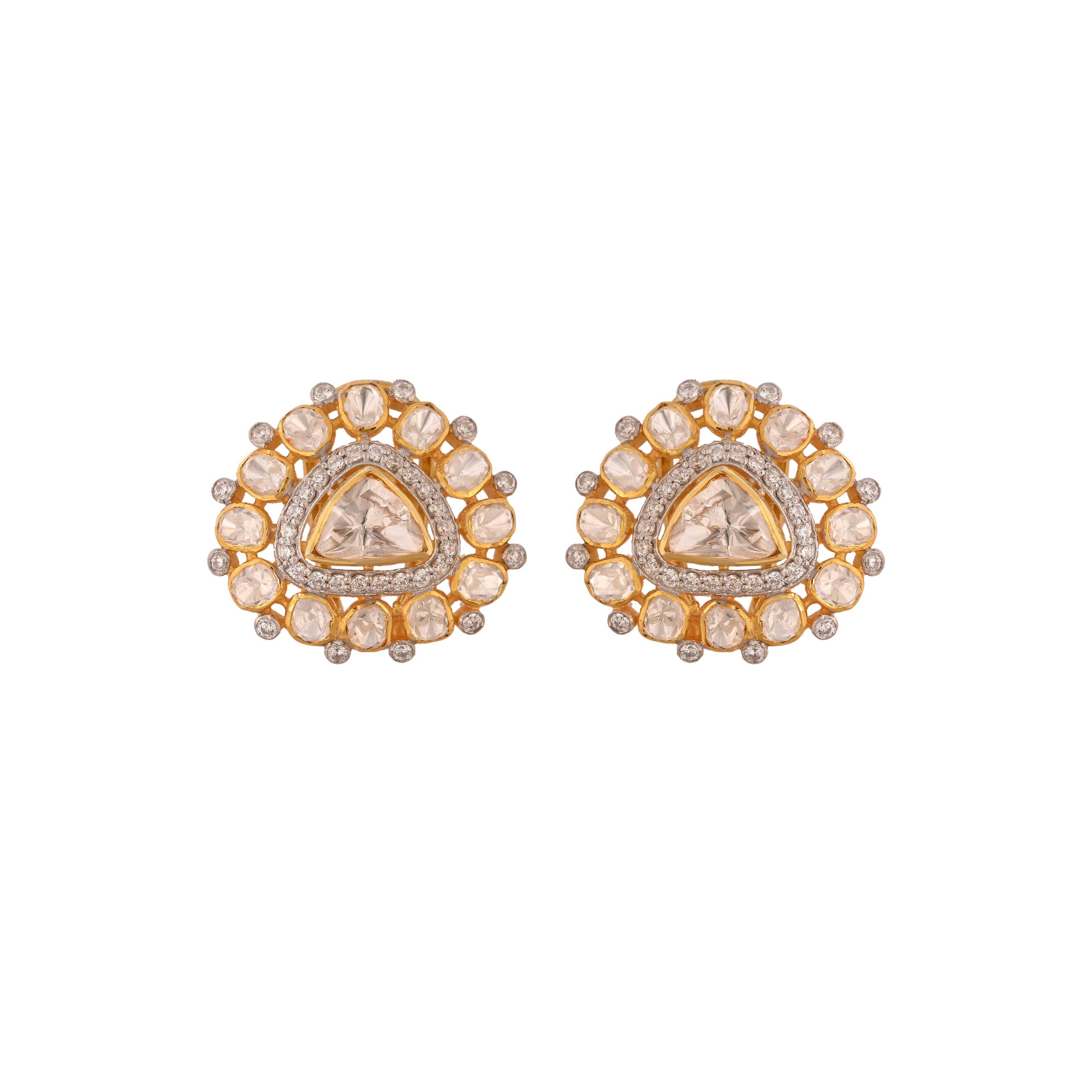 Noor Triangle Polki Silver Earrings