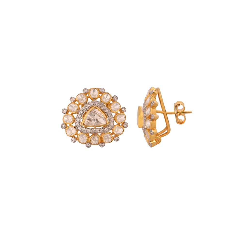 Noor Triangle Polki Silver Earrings