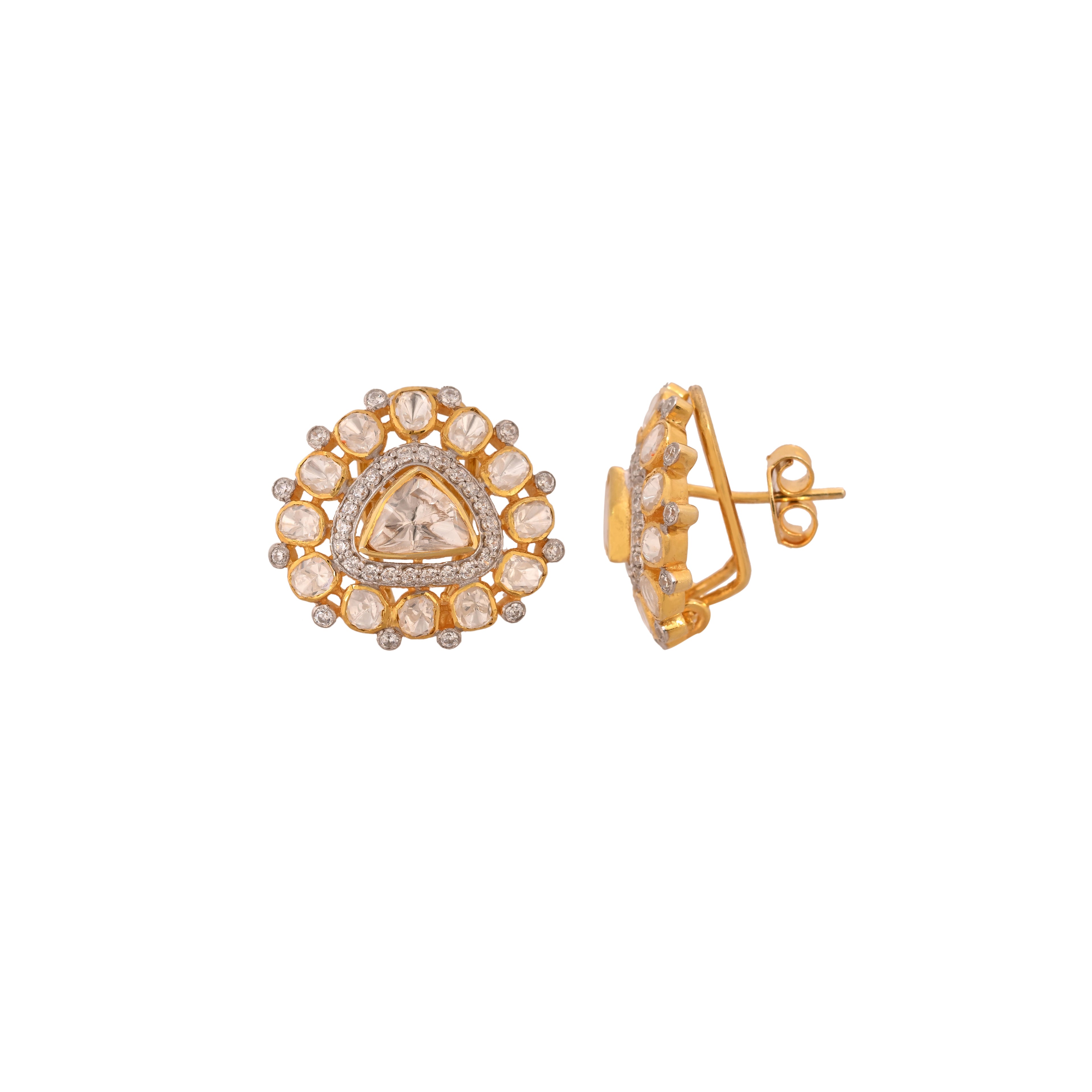 Noor Triangle Polki Silver Earrings