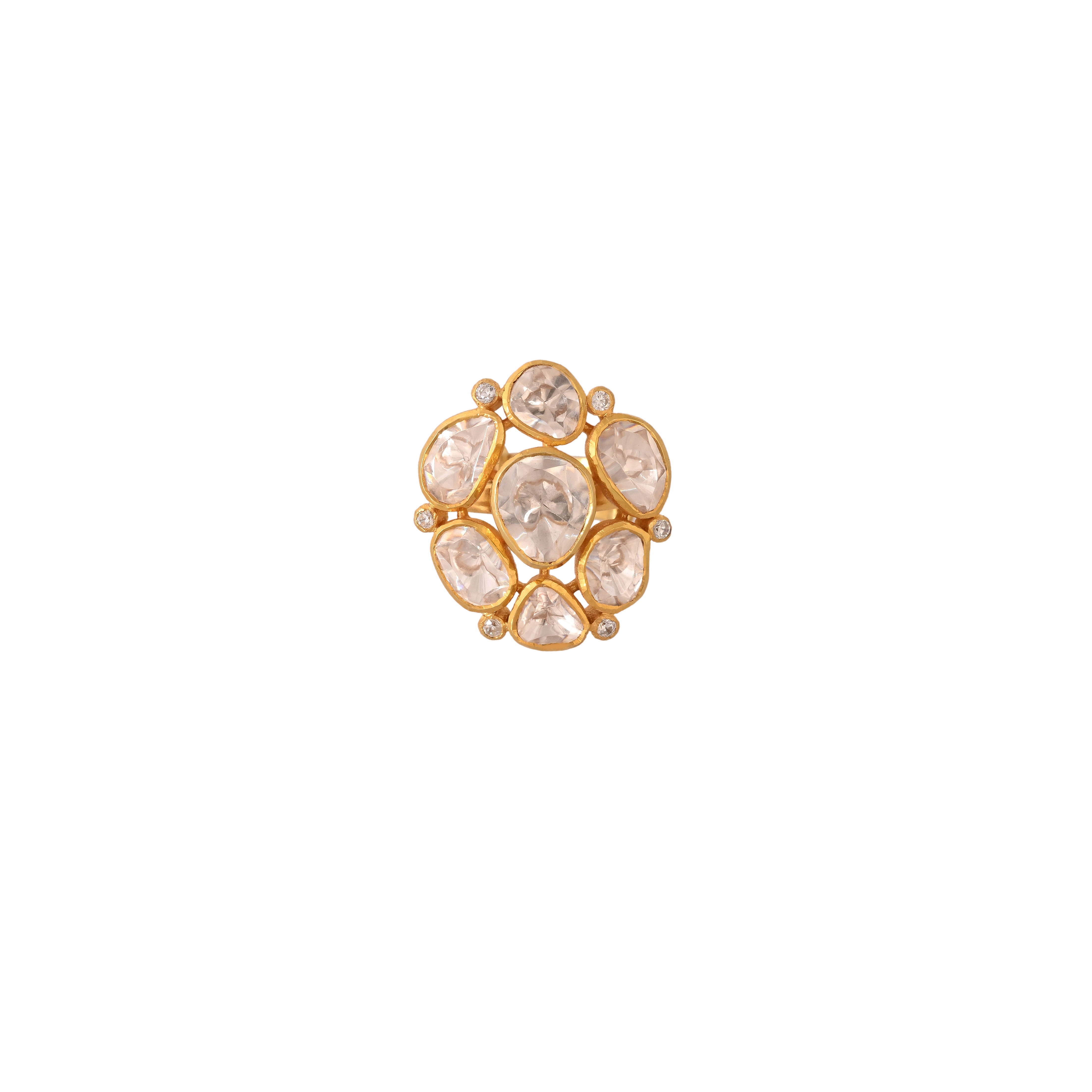 Noor Asymmetric Polki Silver Adjustable Ring