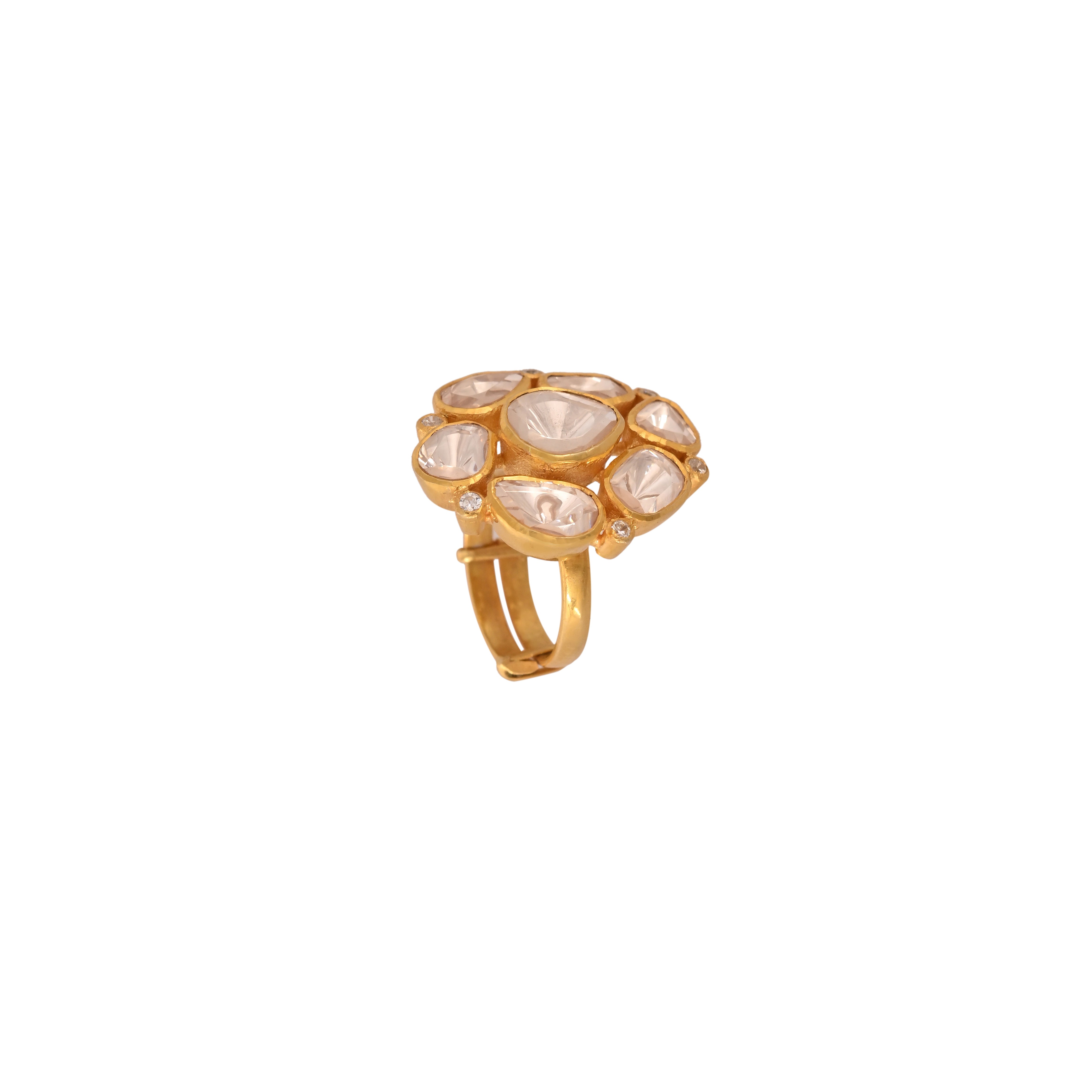 Noor Asymmetric Polki Silver Adjustable Ring