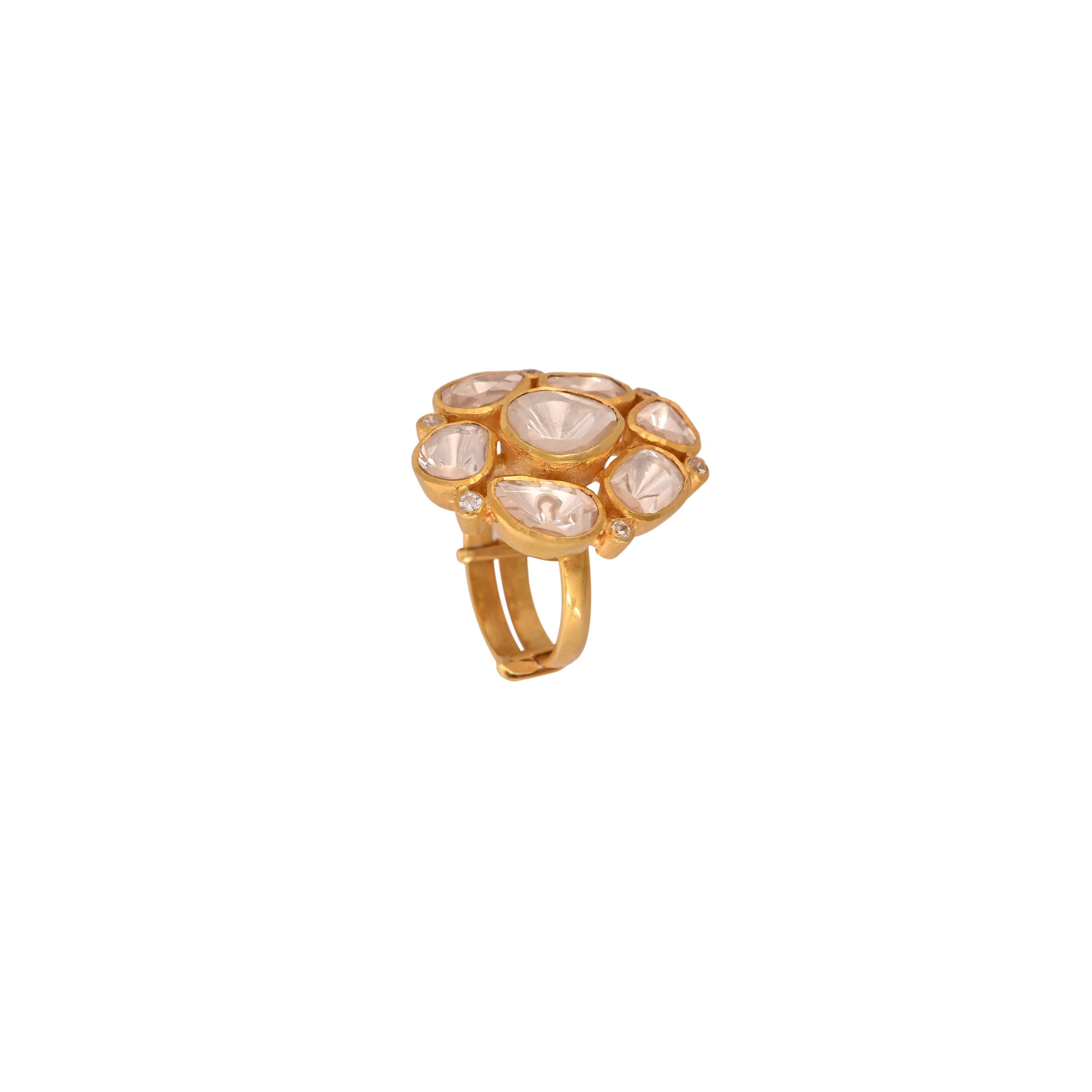 Noor Asymmetric Polki Silver Adjustable Ring