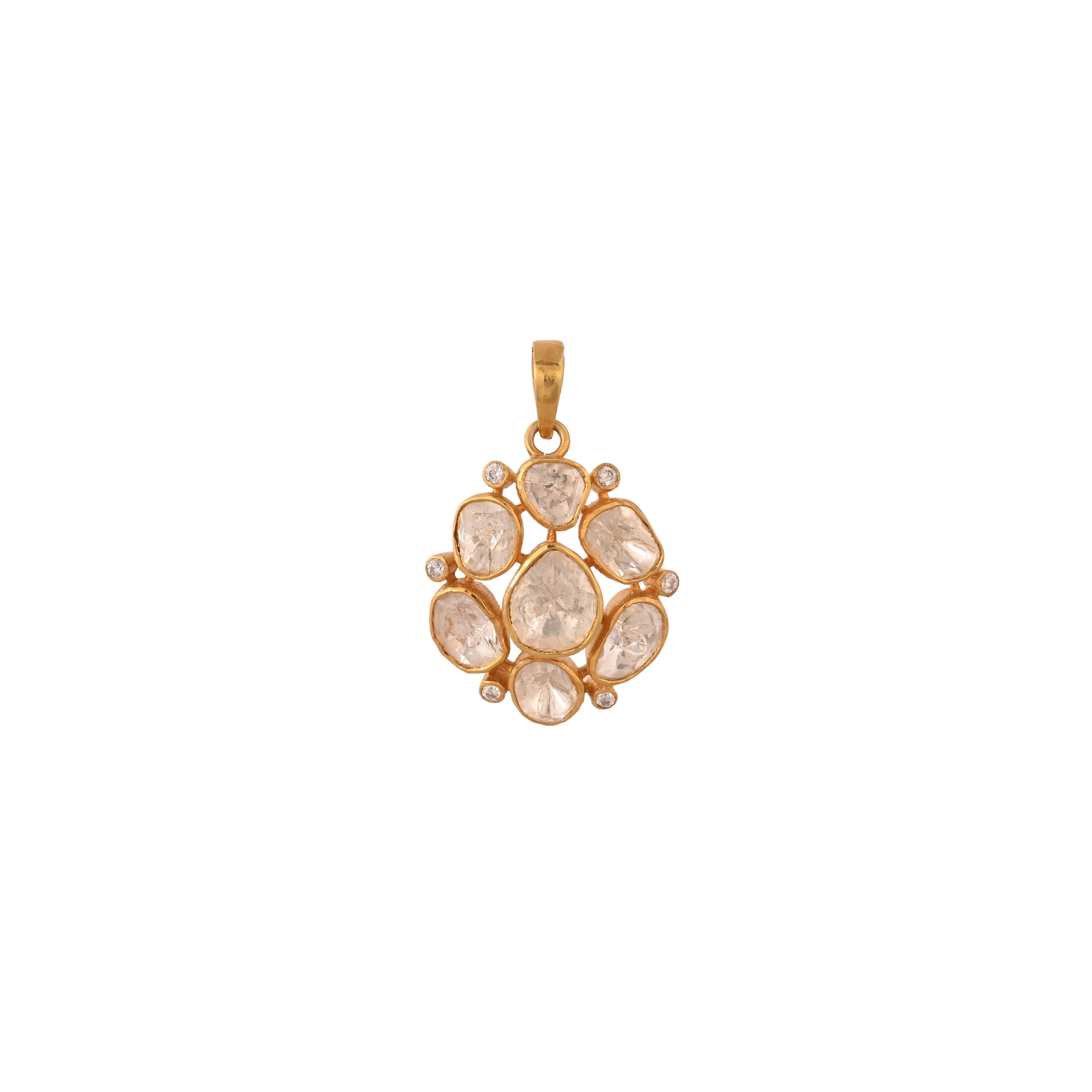 Noor Asymmetric Polki Silver Pendant