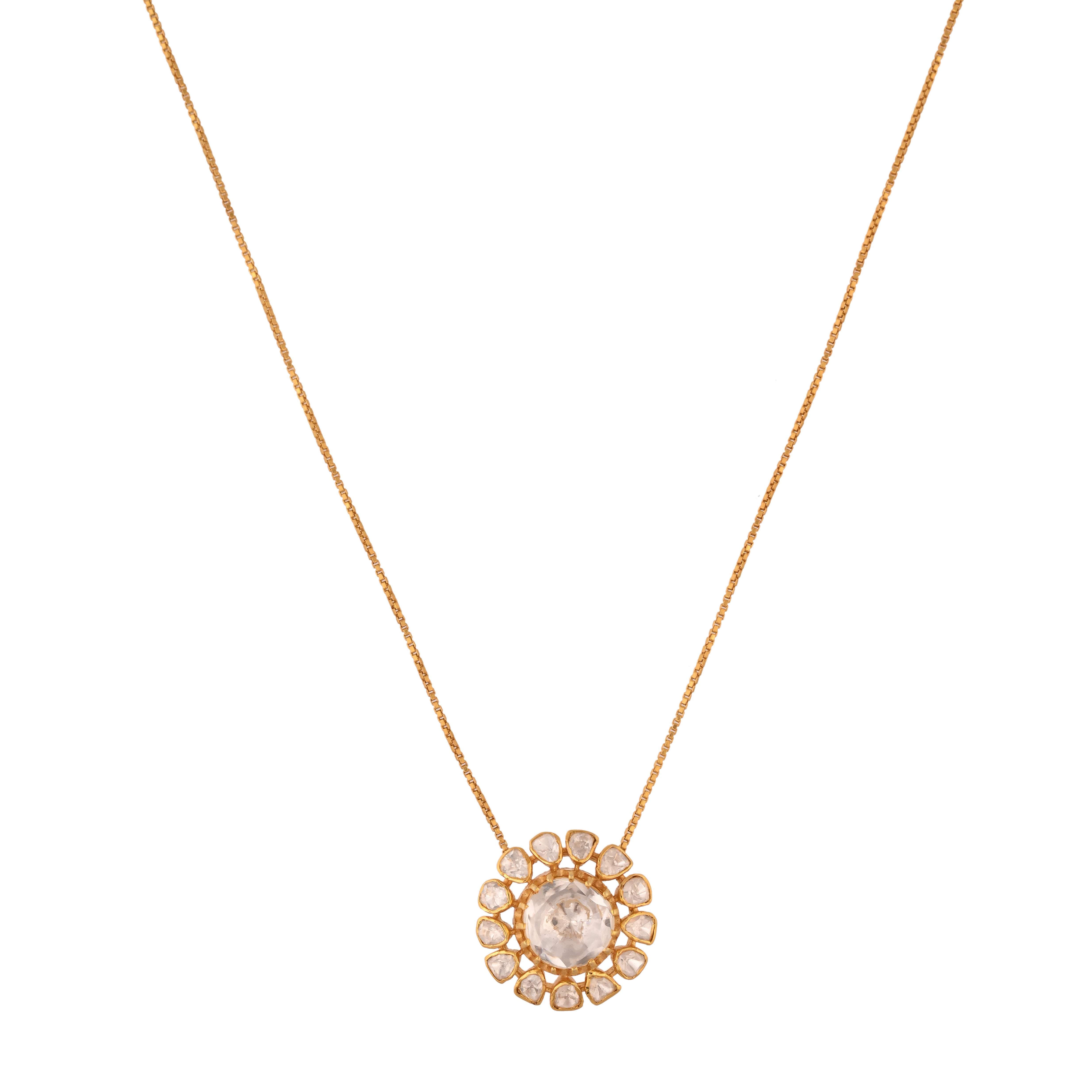 Noor Bloom Polki Silver Chain Necklace