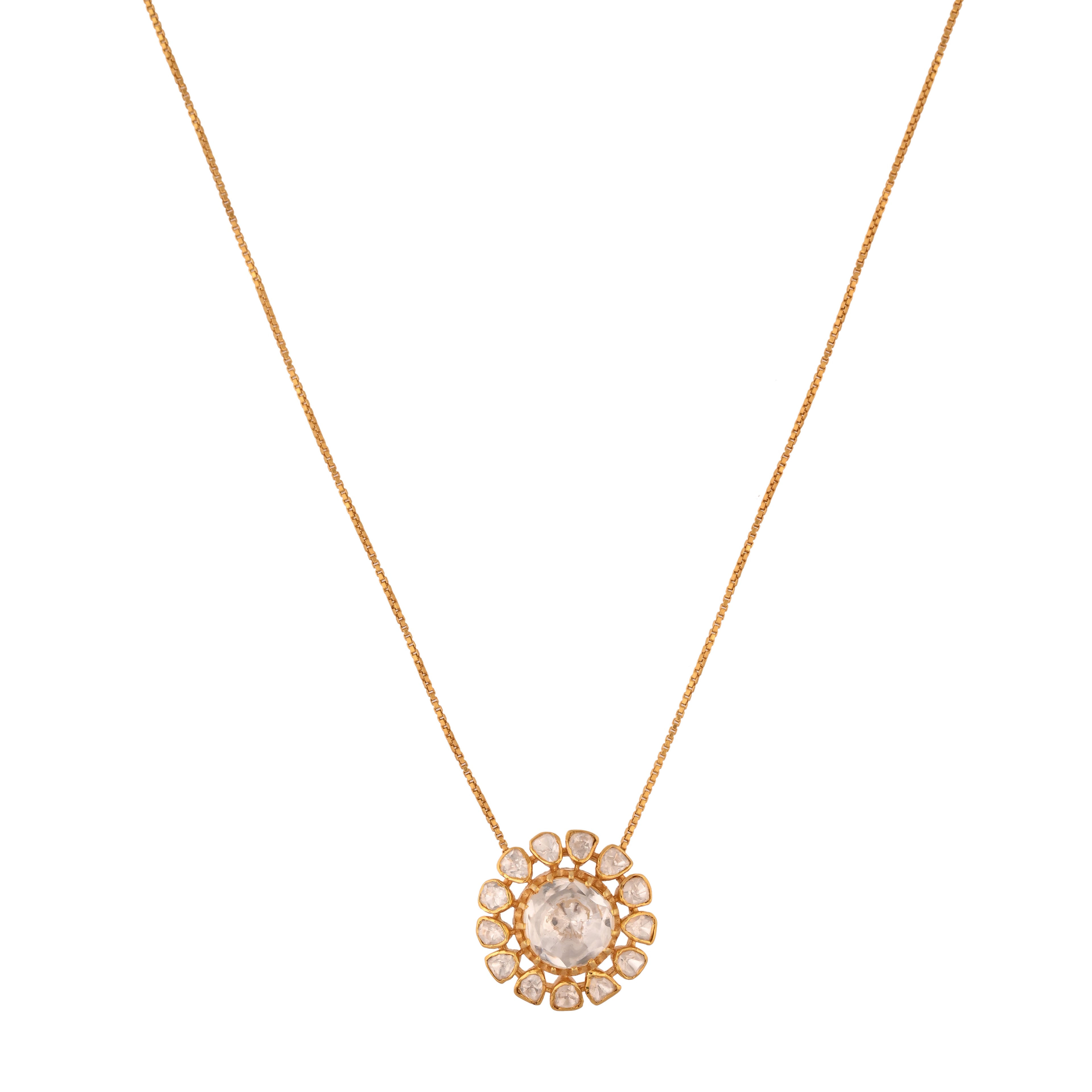 Noor Bloom Polki Silver Chain Necklace