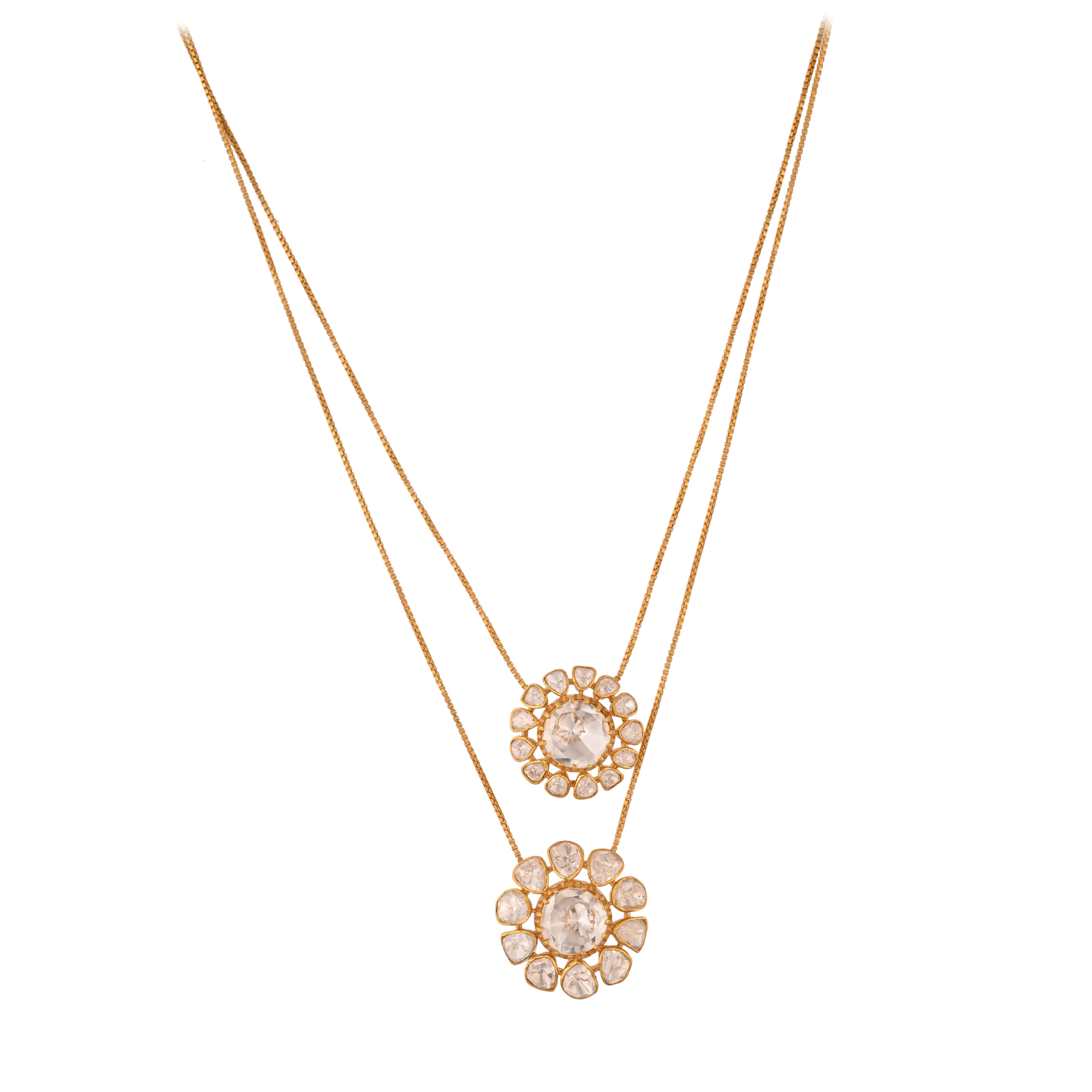 Noor Bloom Polki Layered Silver Necklace Set (2 Strings)