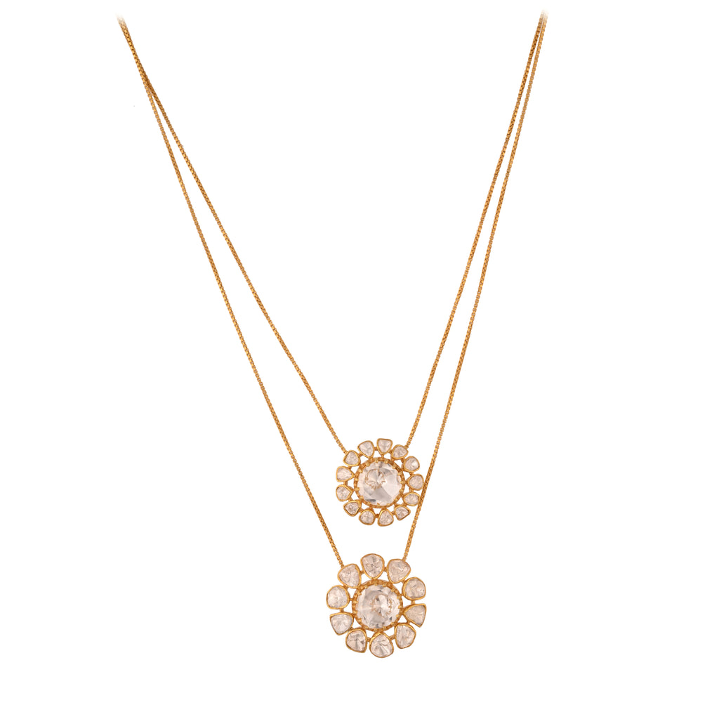 Noor Bloom Polki Layered Silver Necklace (2 Strings)