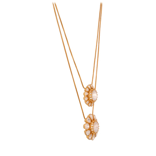 Noor Bloom Polki Layered Silver Necklace (2 Strings)