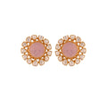 Rose Quartz Floral Polki Silver Earrings