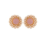 Rose Quartz Floral Polki Silver Earrings
