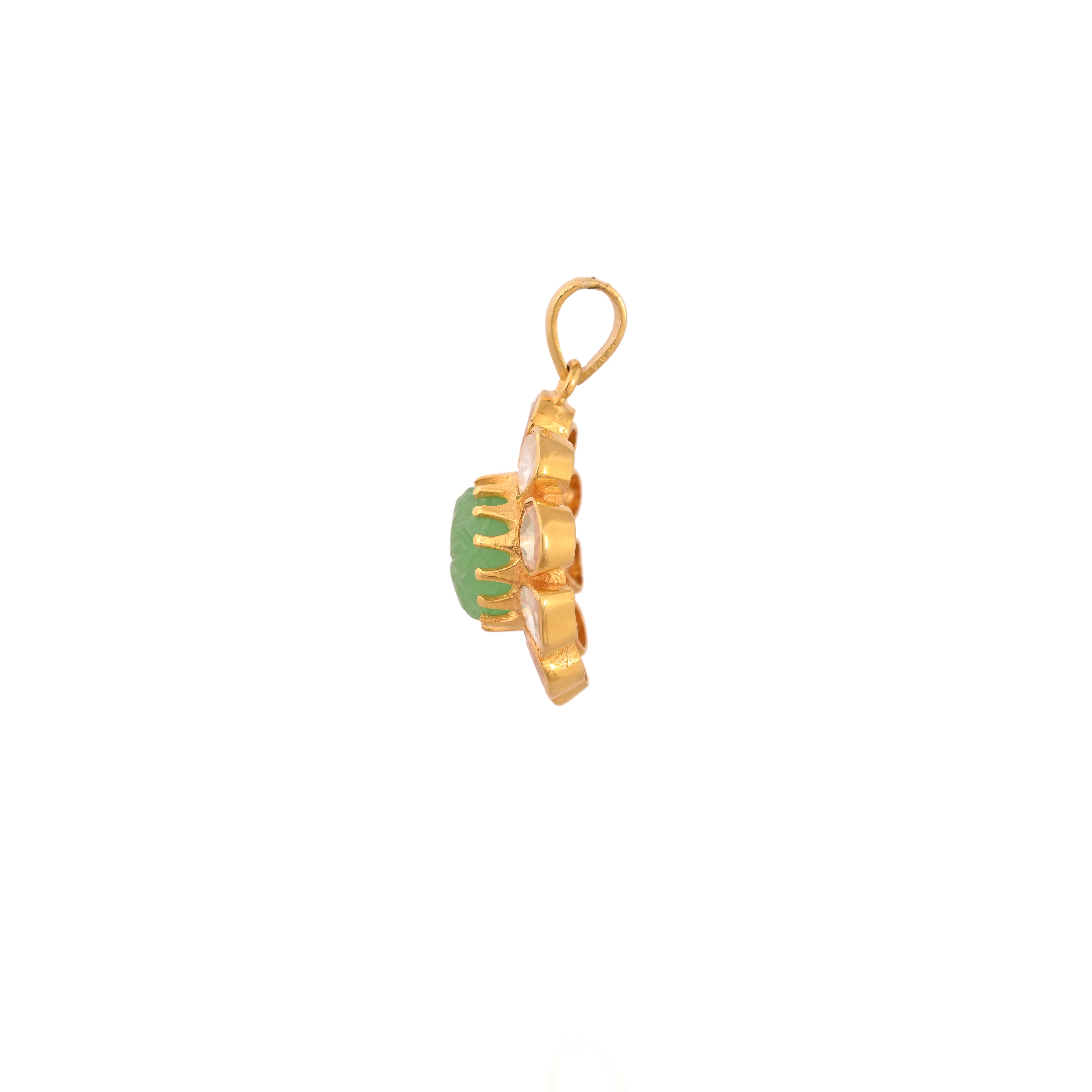 Russian Emerald & Polki Silver Pendant