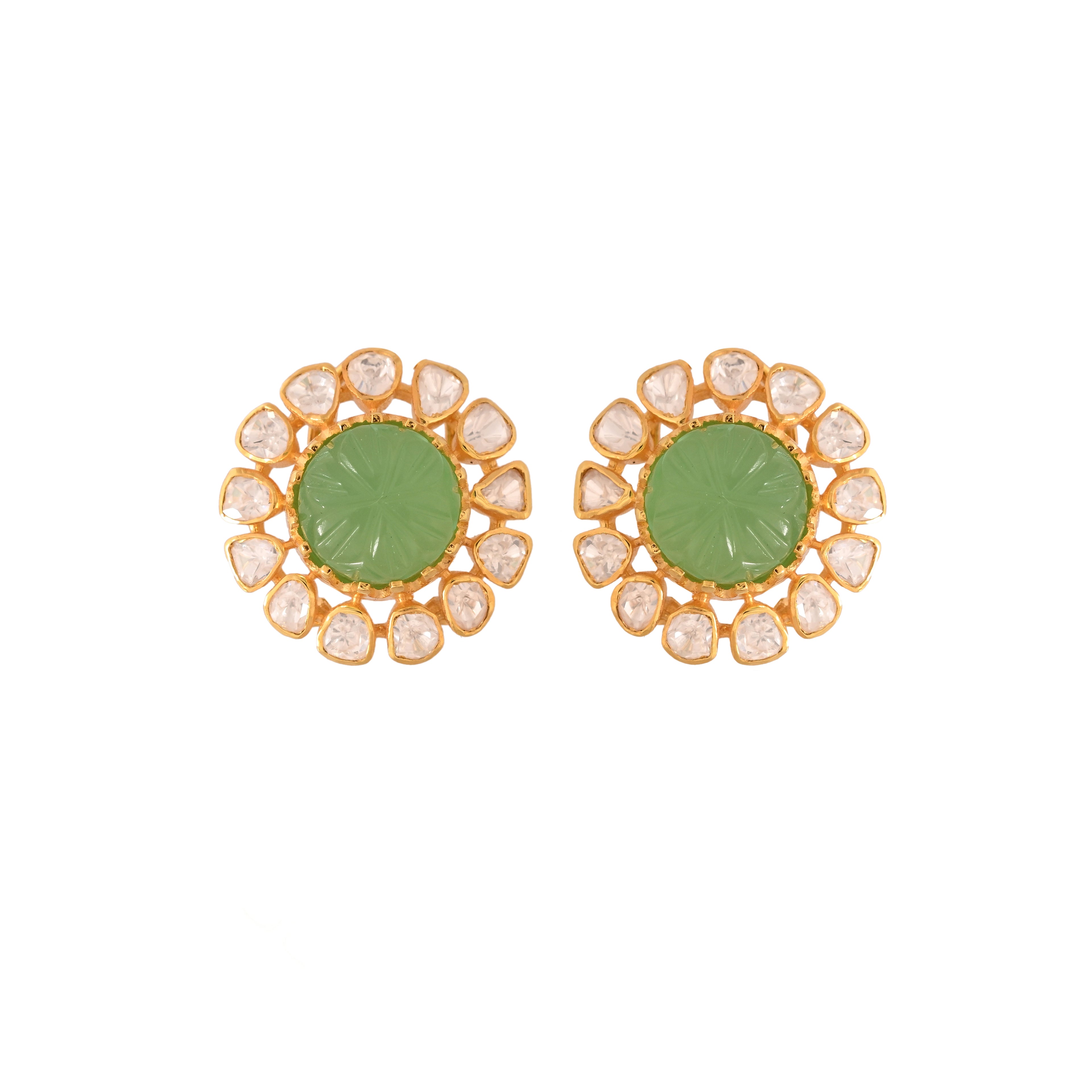 Russian Emerald & Polki Silver Earrings
