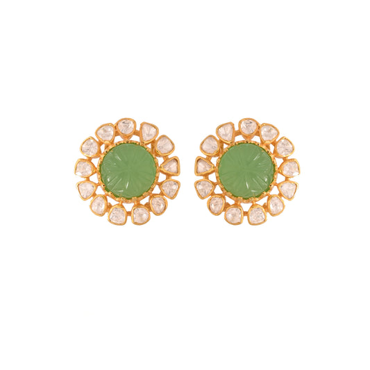 Russian Emerald & Polki Silver Earrings