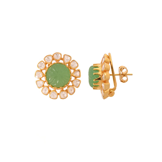 Russian Emerald & Polki Silver Earrings